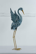 Load image into Gallery viewer, Large Blue Metal Crane Garden Sculpture
