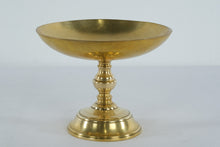 Load image into Gallery viewer, Solid Brass Pedestal Bowl Compote – Wide Shallow Dish on Turned Base – 7.5” Diameter
