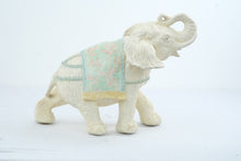 Load image into Gallery viewer, Large White Elephant Statue Raised Trunk Floral Saddle Blanket 18 Inch Figurine
