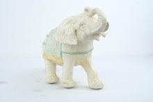 Load image into Gallery viewer, Large White Elephant Statue Raised Trunk Floral Saddle Blanket 18 Inch Figurine
