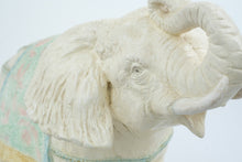 Load image into Gallery viewer, Large White Elephant Statue Raised Trunk Floral Saddle Blanket 18 Inch Figurine
