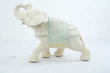 Load image into Gallery viewer, Large White Elephant Statue Raised Trunk Floral Saddle Blanket 18 Inch Figurine
