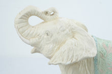 Load image into Gallery viewer, Large White Elephant Statue Raised Trunk Floral Saddle Blanket 18 Inch Figurine
