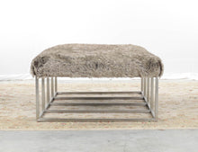 Load image into Gallery viewer, Large Fuzzy Ottoman / Bench with Metal Base
