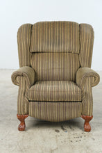 Load image into Gallery viewer, Traditional Wingback Recliner Chair with Striped Upholstery and Carved Claw Feet
