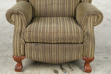Load image into Gallery viewer, Traditional Wingback Recliner Chair with Striped Upholstery and Carved Claw Feet
