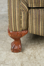 Load image into Gallery viewer, Traditional Wingback Recliner Chair with Striped Upholstery and Carved Claw Feet
