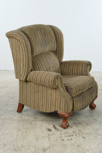 Load image into Gallery viewer, Traditional Wingback Recliner Chair with Striped Upholstery and Carved Claw Feet
