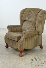 Load image into Gallery viewer, Traditional Wingback Recliner Chair with Striped Upholstery and Carved Claw Feet
