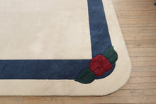 Load image into Gallery viewer, Large Ivory Carpet Rug with Navy Border and Rounded Corners
