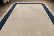 Load image into Gallery viewer, Large Ivory Carpet Rug with Navy Border and Rounded Corners
