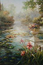 Load image into Gallery viewer, Large Vintage Framed Oil Painting – Impressionist Garden Pond Landscape w/ Gilt Frame 47.5x59.5
