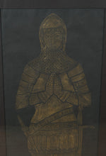 Load image into Gallery viewer, Mid Century Gothic Knight and Lady Wall Art Pair Brass Etched Panels Framed 21x46
