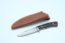 Load image into Gallery viewer, Larry Page Custom Fixed Blade Knife with Stabilized Wood Handle &amp; Leather Sheath
