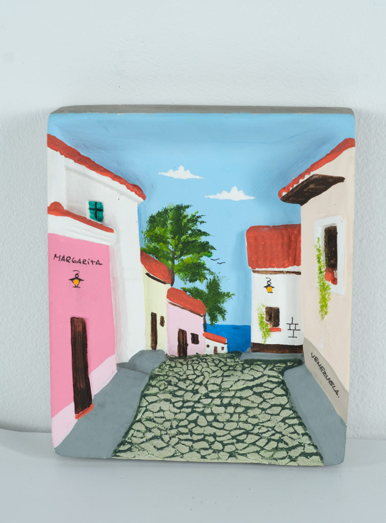 “Las Casitas” Venezuelan Handcrafted Wall Plaque – Colorful Margarita Island Village Scene