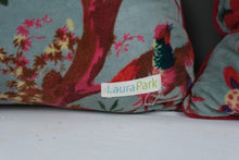 Load image into Gallery viewer, Laura Park Floral Bird Velvet Throw Pillows Blue Pink 18 Inch Pair
