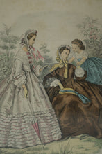 Load image into Gallery viewer, Antique Le Follet 2376 Hand Colored French Fashion Plate Engraving 15x17
