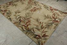 Load image into Gallery viewer, Large Tropical Botanical Area Rug Beige Rust Green Leaf Pattern 63 x 92
