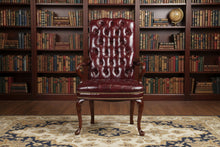 Load image into Gallery viewer, Tufted Burgundy Leather Wingback Armchair with Nailhead Trim
