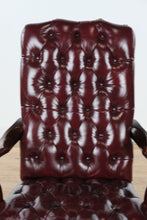 Load image into Gallery viewer, Tufted Burgundy Leather Wingback Armchair with Nailhead Trim
