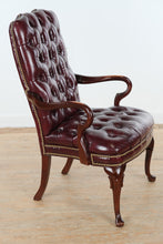 Load image into Gallery viewer, Tufted Burgundy Leather Wingback Armchair with Nailhead Trim
