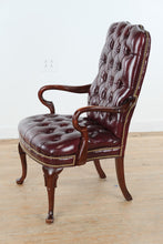 Load image into Gallery viewer, Tufted Burgundy Leather Wingback Armchair with Nailhead Trim
