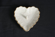 Load image into Gallery viewer, Lenox Wedding Promises Ivory Porcelain Heart Ring Holder Trinket Dish Gold Trim
