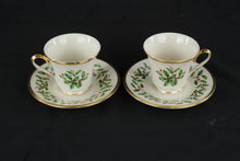 Load image into Gallery viewer, Lenox Holiday Cup and Saucer Set 2 Holly Berry Gold Trim USA
