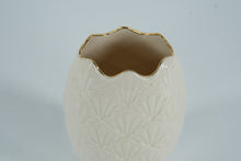 Load image into Gallery viewer, Lenox “Jacquard” Ivory Porcelain Vase – 7" Tall, Gold-Trimmed Scalloped Rim, Made in USA
