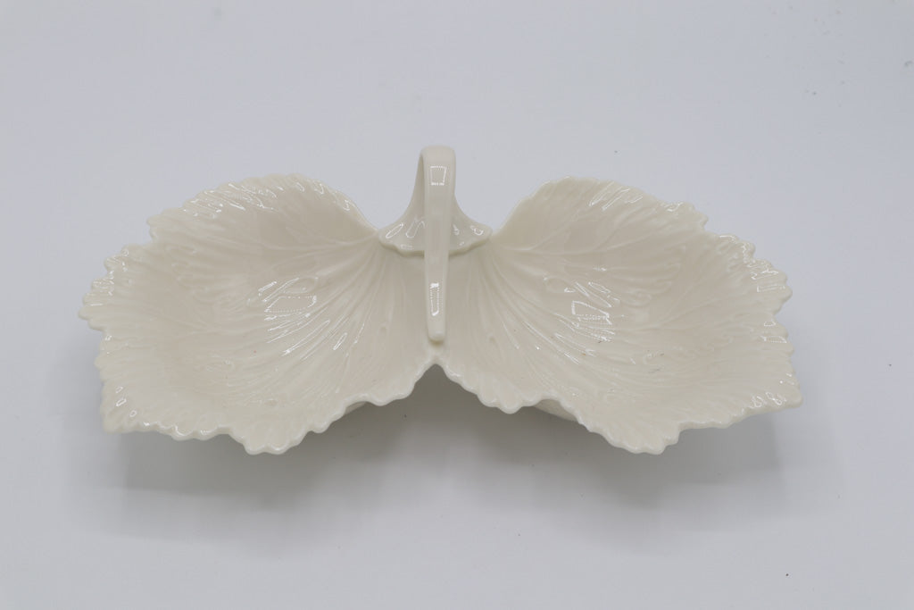 Lenox Monticello Collection Ivory Porcelain Double Leaf Handled Nut / Candy Dish – Made in USA