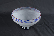 Load image into Gallery viewer, Lewis Olsen Noslo Art Glass Footed Bowl White Blue Hand Blown Signed 9 Inch
