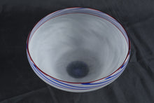 Load image into Gallery viewer, Lewis Olsen Noslo Art Glass Footed Bowl White Blue Hand Blown Signed 9 Inch
