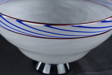 Load image into Gallery viewer, Lewis Olsen Noslo Art Glass Footed Bowl White Blue Hand Blown Signed 9 Inch
