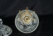Load image into Gallery viewer, Vintage Cut Glass Covered Candy Dish Brass Floral Base Pedestal Bowl
