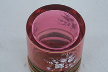 Load image into Gallery viewer, Antique Cranberry Glass Hinged Trinket Box Hand Enameled Scenic Lid
