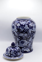 Load image into Gallery viewer, World Market Blue White Lidded Ginger Jar 18 Inch Floral Porcelain
