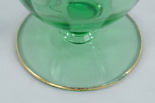 Load image into Gallery viewer, Green Glass Apothecary Jar Urn Gold Trim Pedestal Candy Dish With Lid
