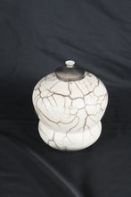 Load image into Gallery viewer, Signed Raku Pottery Lidded Vessel Crackle Fired Ceramic Jar Handcrafted 8.5 Inch

