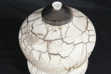 Load image into Gallery viewer, Signed Raku Pottery Lidded Vessel Crackle Fired Ceramic Jar Handcrafted 8.5 Inch
