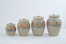 Load image into Gallery viewer, Vintage Coastal Scallop Shell Stoneware Kitchen Canister Set of 4 Blue Cream
