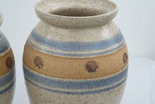 Load image into Gallery viewer, Vintage Coastal Scallop Shell Stoneware Kitchen Canister Set of 4 Blue Cream
