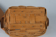 Load image into Gallery viewer, Longaberger 1991 Handwoven Basket with Wood Lid Handles and Glass Dish
