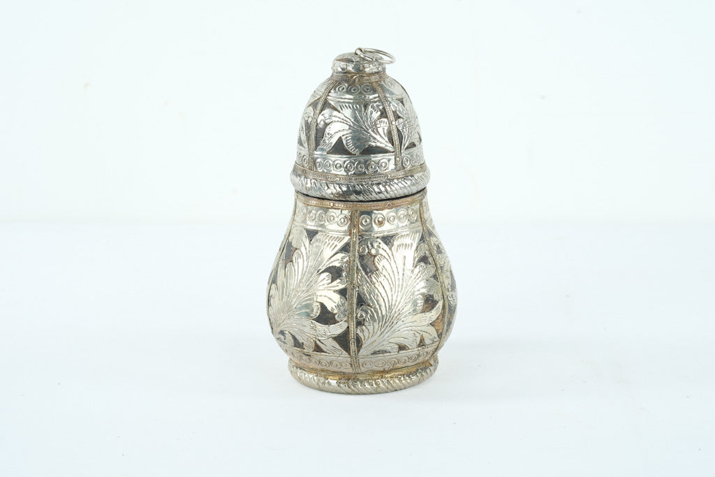 Wooden Lidded Container with Embossed Silver Overlay