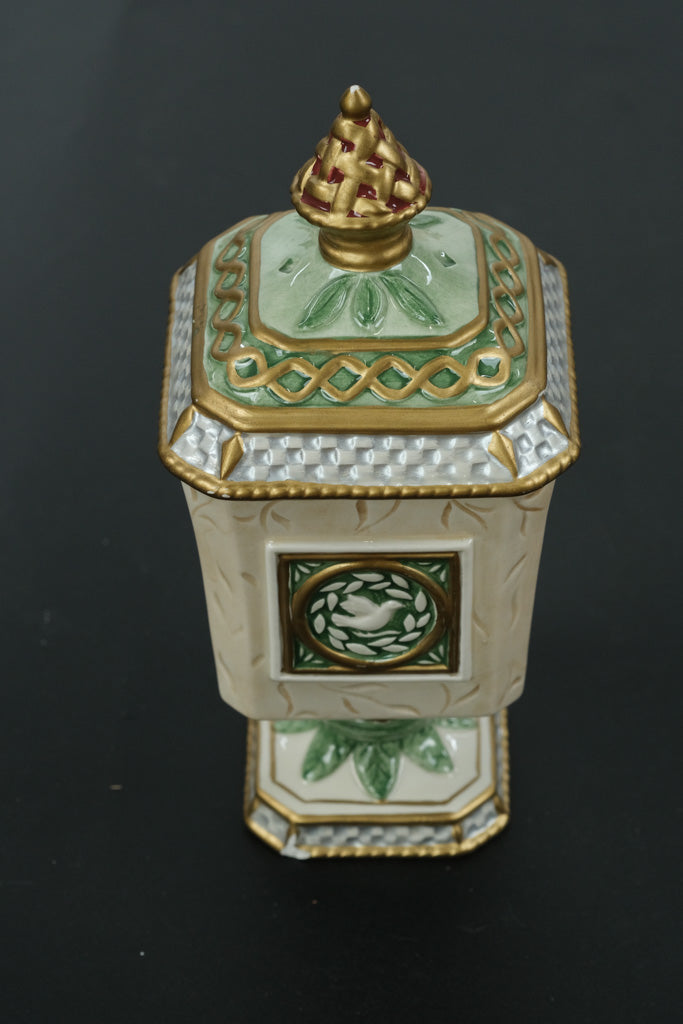 Fitz & Floyd Classics Georgian Collection Lidded Sugar Jar – Handcrafted Ceramic with Dove Motif, 7” Tall