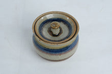 Load image into Gallery viewer, Hand-Thrown Lidded Stoneware Jar with Blue &amp; Earth-Tone Bands
