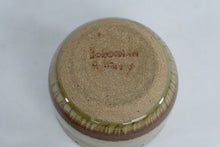 Load image into Gallery viewer, Hand-Thrown Lidded Stoneware Jar with Blue &amp; Earth-Tone Bands
