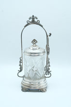 Load image into Gallery viewer, Meriden B Company Antique Silverplate Pickle Castor Cut Glass Jar Tongs 478
