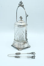 Load image into Gallery viewer, Meriden B Company Antique Silverplate Pickle Castor Cut Glass Jar Tongs 478
