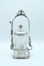 Load image into Gallery viewer, Meriden B Company Antique Silverplate Pickle Castor Cut Glass Jar Tongs 478
