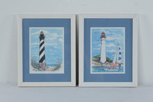 Load image into Gallery viewer, Donna Elias 1994 Cape Hatteras and Cape May Lighthouse Framed Prints Pair

